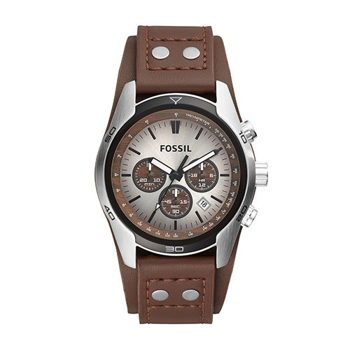 Mens Coachman Chronograph Brown Leather Watch Silver & Brown Dial