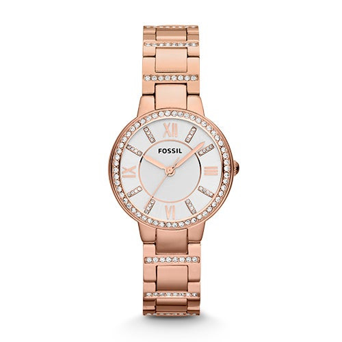 Ladies Virginia Crystal Rose Gold Watch Silver Dial