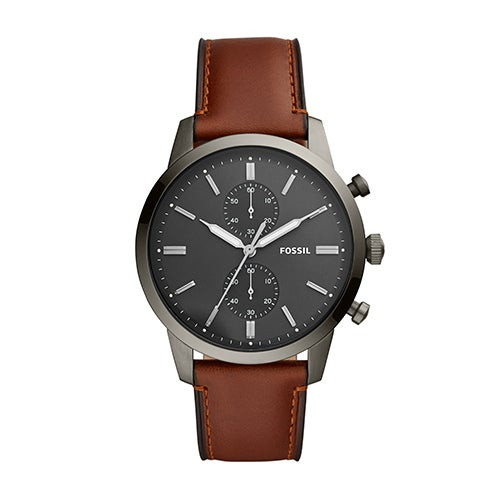 Men's Townsman Gray & Brown Leathers Strap Watch, Gray Dial