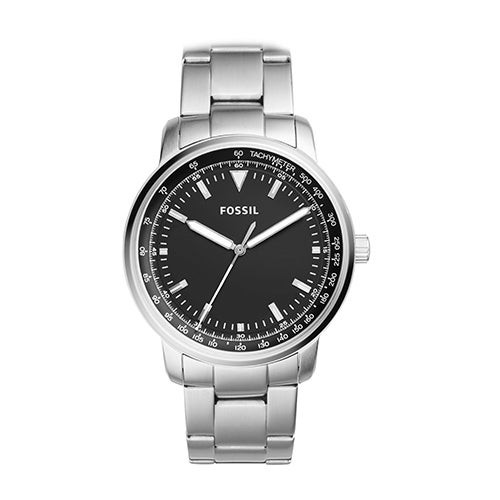 Mens Sport Silver-Tone Stainless Steel Watch Black Dial