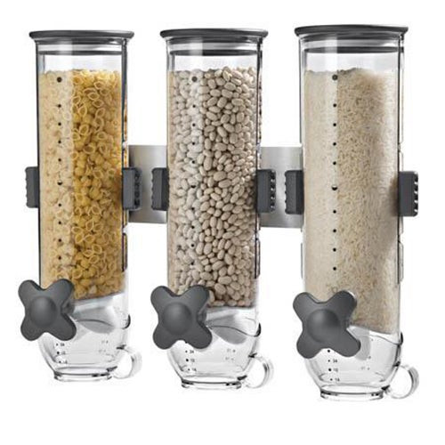 Wall Mount Triple Canister Cereal Dispenser Black & Clear