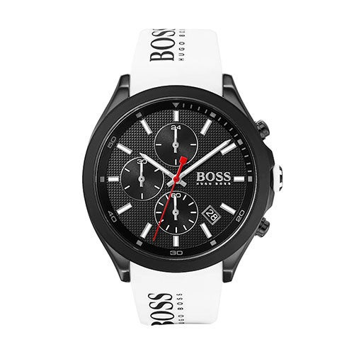 Mens Velocity Chronograph White Silicone Strap Watch Black Dial