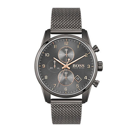Mens Skymaster Gray Stainless Steel Mesh Watch Gray Dial