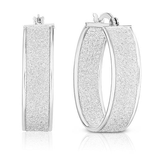 Sterling Silver 25x6mm Glitter Hoop Earrings