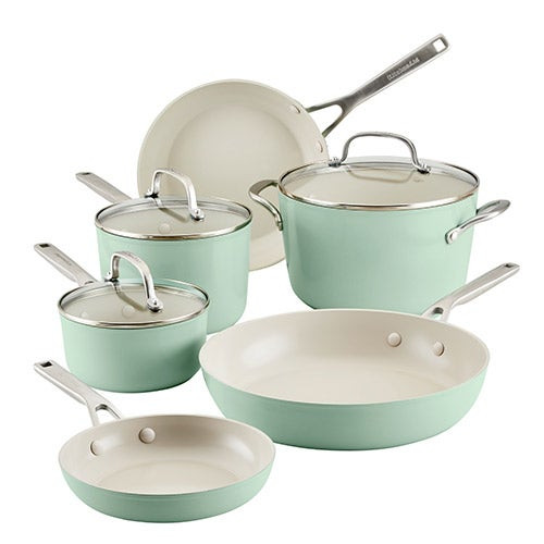 9pc Hard Anodized Ceramic Nonstick Cookware Set Pistachio