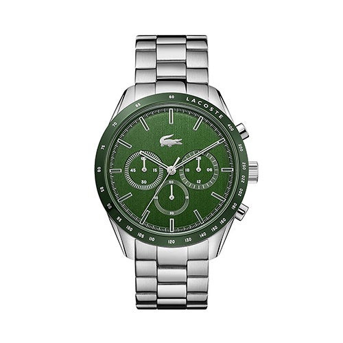 Mens Boston Chronograph Silver-Tone Stainless Steel Watch Green Dial
