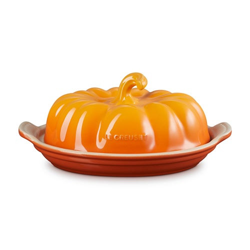 Oval Stoneware Covered Pumpkin Butter Dish Persimmon