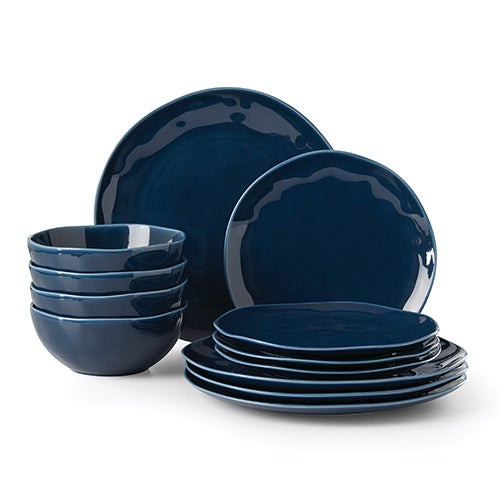 Bay Colors 12pc Dinnerware Set Blue Glaze