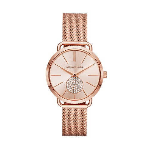 Ladies Portia Rose Gold-Tone Stainless Steel Mesh Watch w/ Crystal Subdial