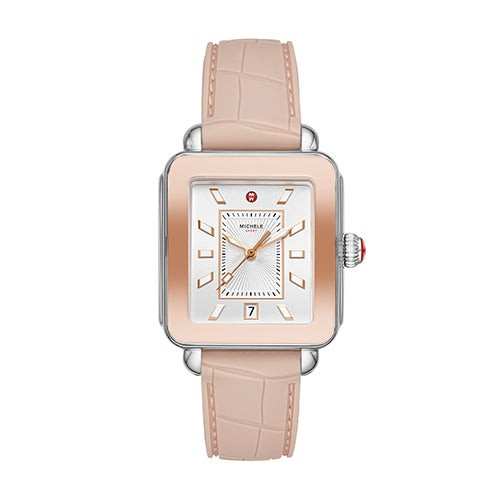 Ladies Deco Sport Two-Tone Pink Silicone Watch Silver White Dial