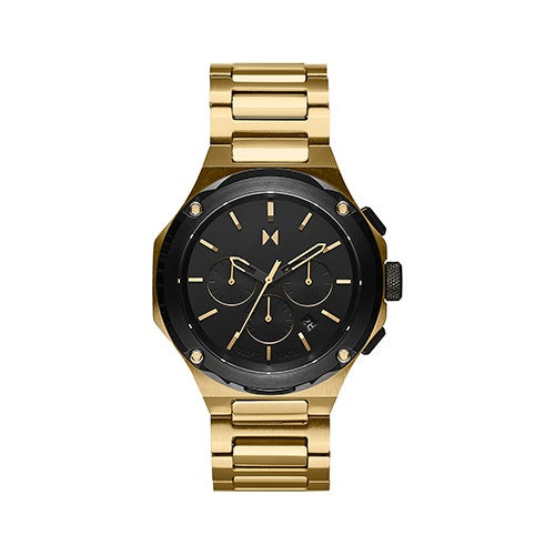 Mens Raptor Solar Gold Chronograph Stainless Steel Watch Black Dial