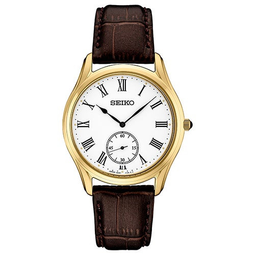 Mens Essentials Brown Leather Strap Watch White Dial