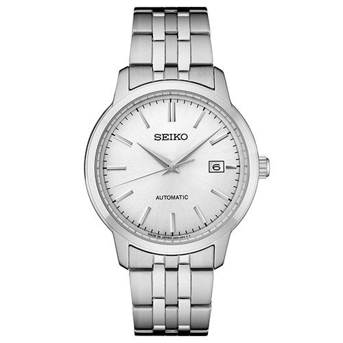 Mens Essentials Automatic Silver-Tone Stainless Steel Watch Silver White Dial