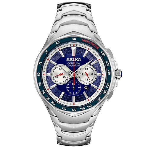 Mens Coutura Chronograph Silver-Tone Stainless Steel Watch Blue Dial