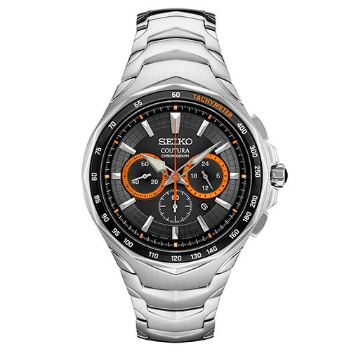 Mens Coutura Chronograph Silver-Tone Stainless Steel Watch Charcoal Gray Dial