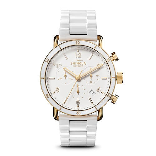 Ladies' Canfield Sport Chronograph White Ceramic Watch, White Dial