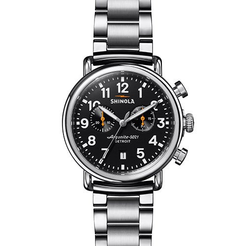 Unisex Runwell Chrono Silver-Tone Stainless Steel Watch Black Dial