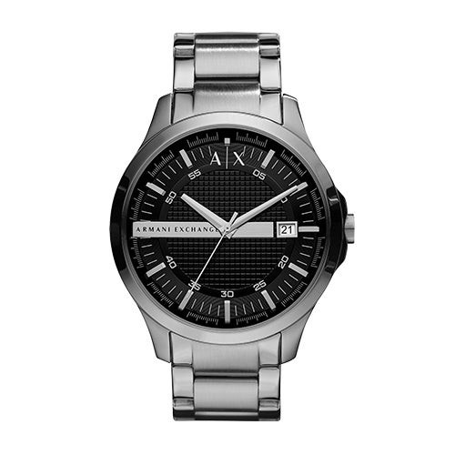 Mens Hampton Silver-Tone Stainless Steel Watch Black Dial