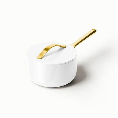 3qt Iconics Nonstick Ceramic Saucepan White/Gold