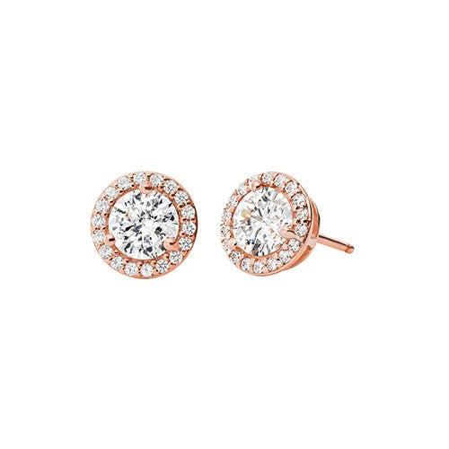Sterling Rose Gold Pave Round Stud Earrings