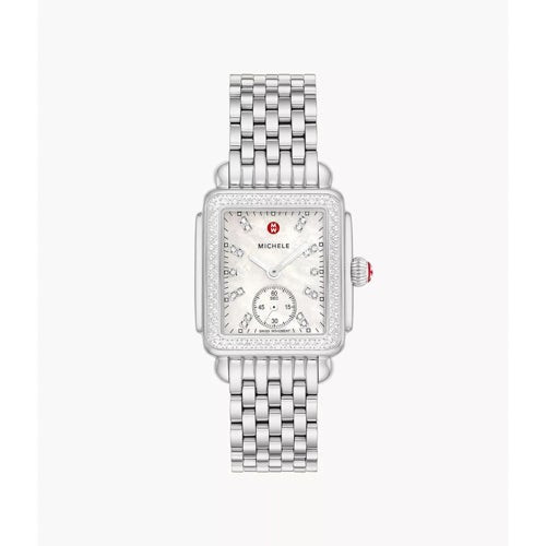 Ladies' Deco Mid Silver-Tone Stainless Steel 126 Diamond Watch, White MOP Dial