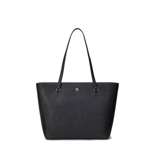 Crosshatch Leather Medium Karly Shopper Tote Black