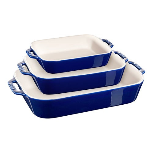 3pc Ceramic Rectangular Baking Dish Set Dark Blue