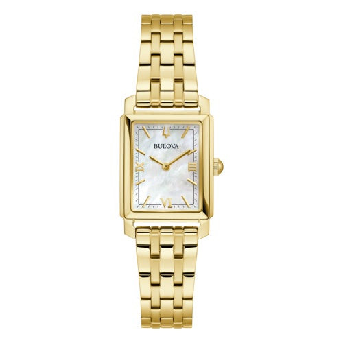 Ladies' Sutton Gold-Tone Stainless Steel Rectangle Watch, Mother-of-Pearl Dial