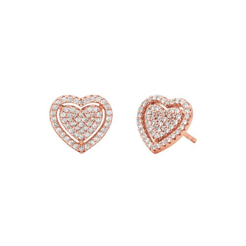 Premium Sterling Silver Pave Heart Stud Earrings Rose Gold