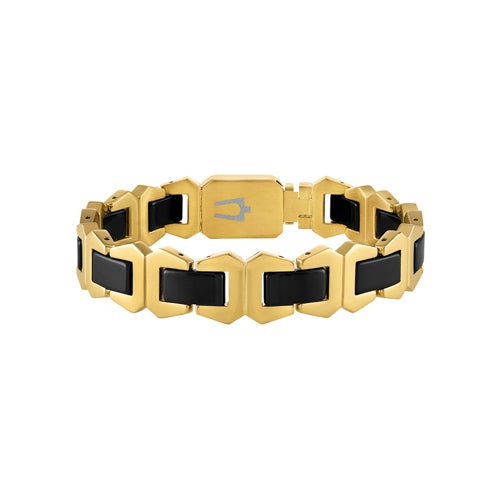 Icon Gold-Tone Stainless Steel & Black Ceramic Bracelet 8.5"
