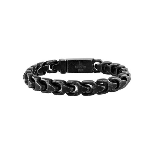 Bulova Link 10mm Antiqued Black Stainless Steel Bracelet 8"