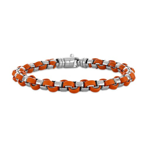 Mark Anthony Classic Sterling Silver & Orange Leather Bracelet 8.5"