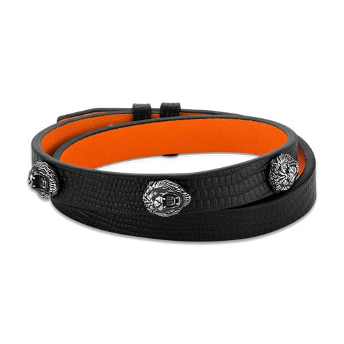 Marc Anthony Double Wrap Black & Orange Leather Bracele5 8"-8.5"