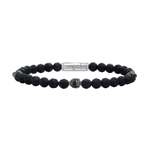 Mark Anthony Lions Head Black Onyx & Sterling Silver Beaded Bracelet 8.5"