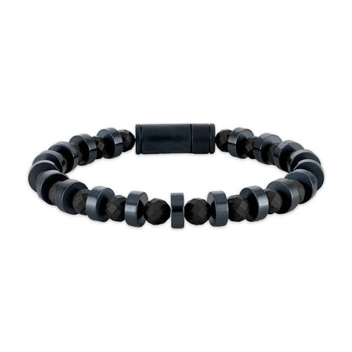 Marine Star Navy Stainless Steel & Black Onyx Beaded Bracelet 8"
