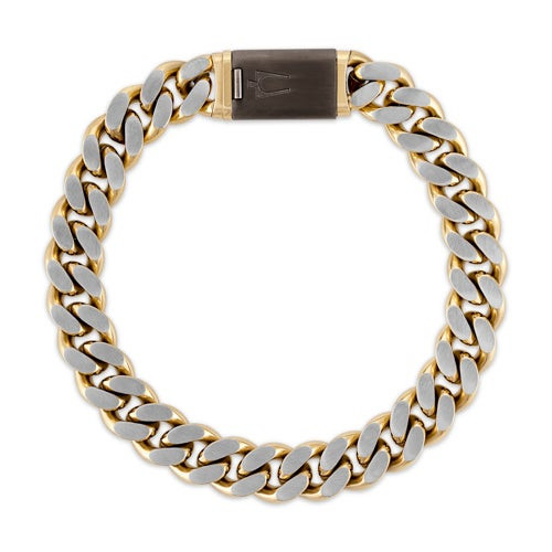 Classic Two-Tone Brushed & Polished Stainless Steel Curb Bracelet 8.5"