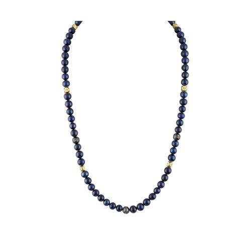 Classic Navy Freshwater Pearls Beaded Necklace 22"