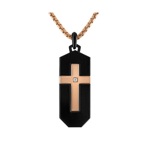 Latin GRAMMY Black & Rose Gold-Tone Stainless Steel Pendant Necklace 24"-26"