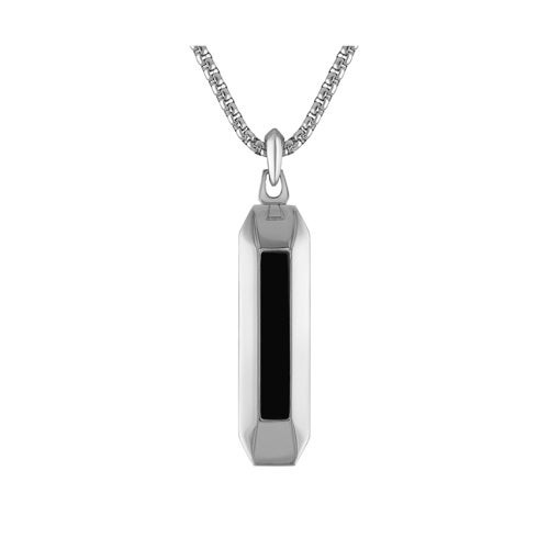 Marine Star Silver-Tone Stainless Steel & Black Onyx Pendant Necklace 24"-26"