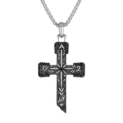 Marc Anthony Sterling Silver & Black Diamond Icon Cross Necklace 24" -26"