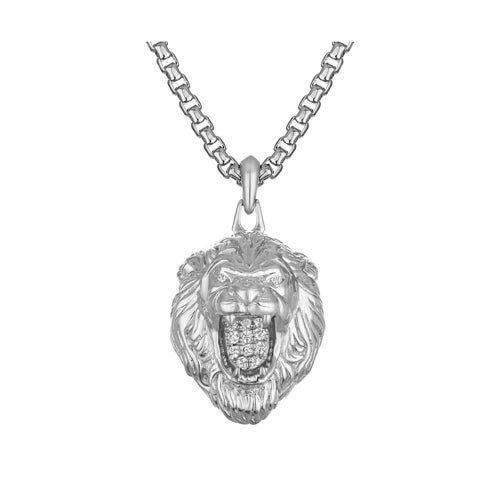 Marc Anthony Sterling Silver & White Diamond Small Lion Head Necklace 24"-26"
