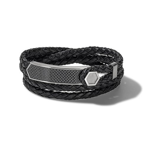 Precisionist Double Wrap Braided Leather Bracelet - Large Black