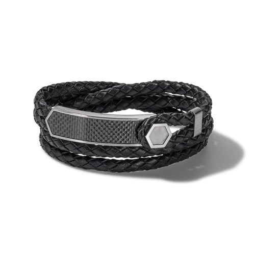 Precisionist Double Wrap Braided Leather Bracelet - Medium Black