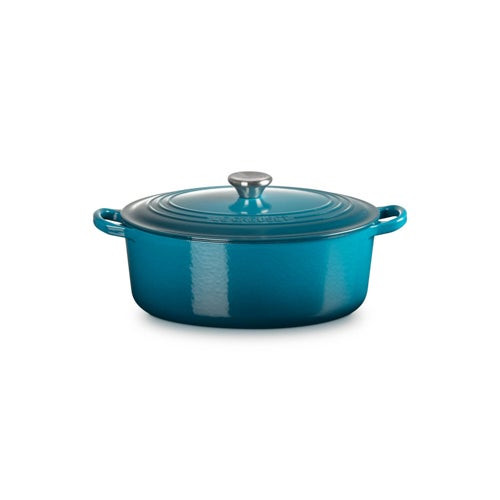 4.5qt Traditional Cast Iron Oval Dutch Oven Teal