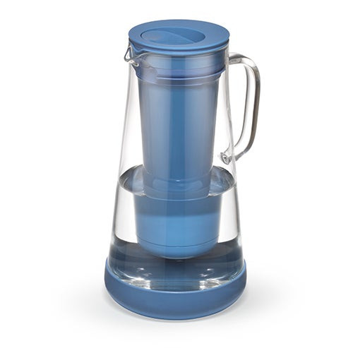LifeStraw Home 7 Cup Glass Water Filter Pitcher w/ Silicone Base Stormy Blue