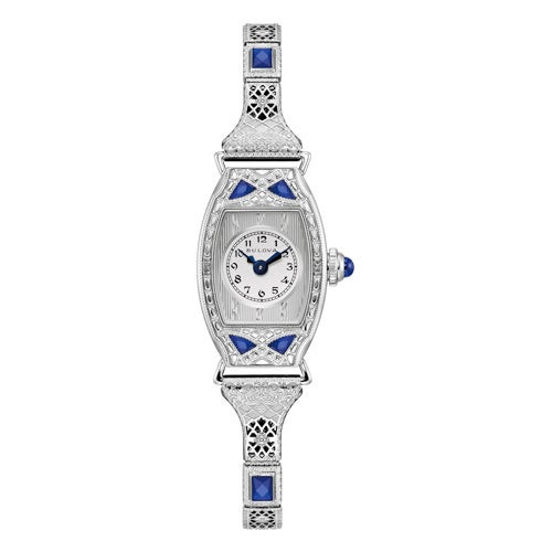 Ladies Miss America Blue Sapphire & Silver-Tone SS Expansion Watch Silver Dial