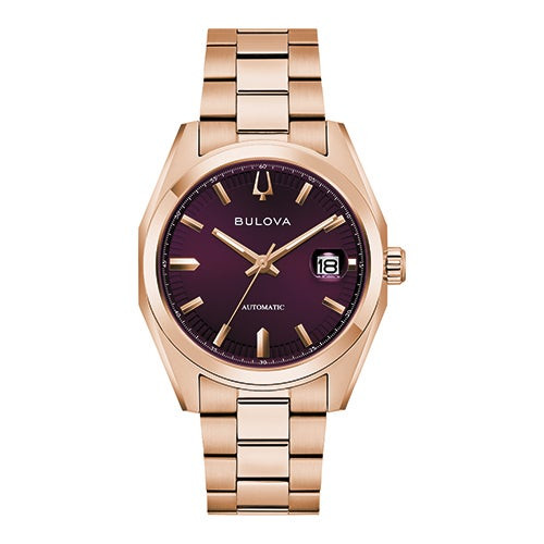 Mens Surveyor Automatic Rose Gold-Tone Stainless Steel Watch Aubergine Dial