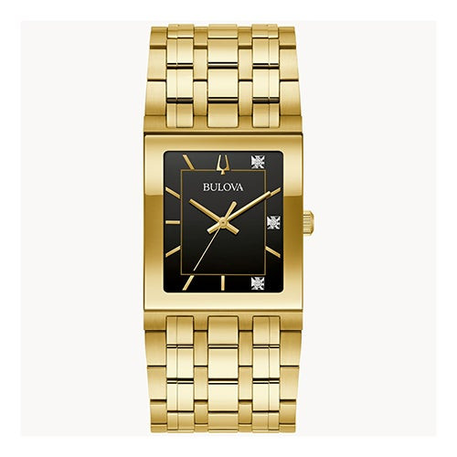 Mens Marc Anthony Quadra Gold-Tone Stainless Steel Rectangular Watch Black Dial