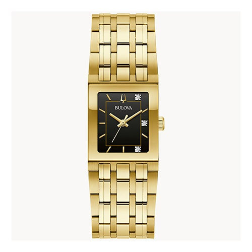 Ladies Marc Anthony Quadra Gold-Tone SS Rectangular Watch Black Dial