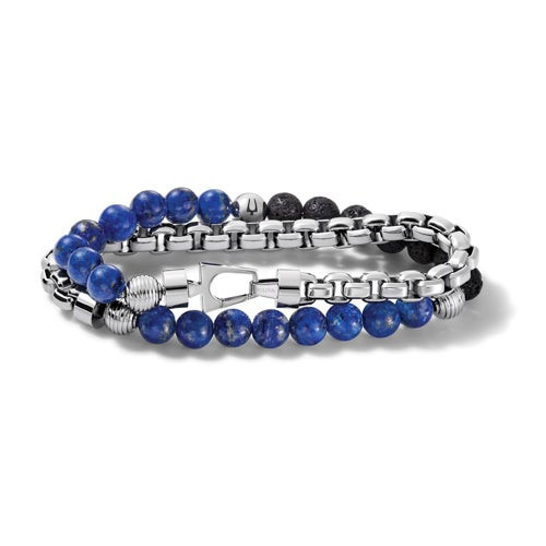 Classic Lapis & Black Lava Double Wrap Bead Bracelet - Medium